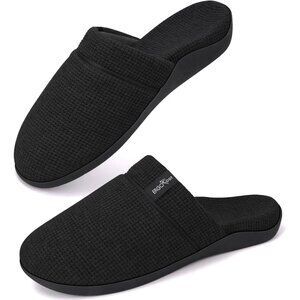 Women's All Black Orthotic Closed Toe Non Slip Rubber Sole House Slippers Shoes
